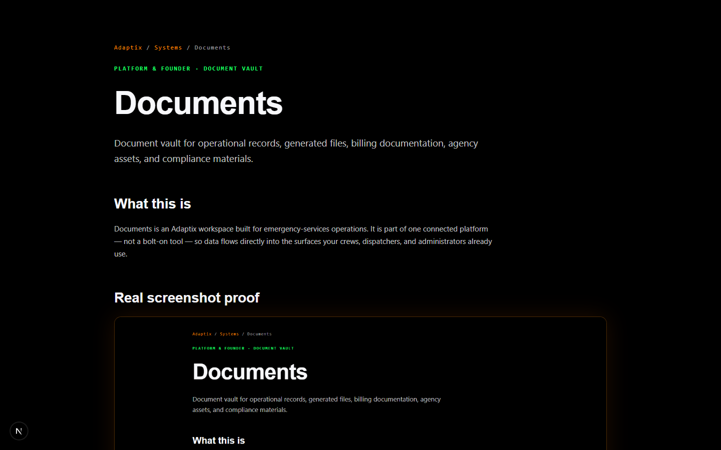 Current Adaptix Documents screen