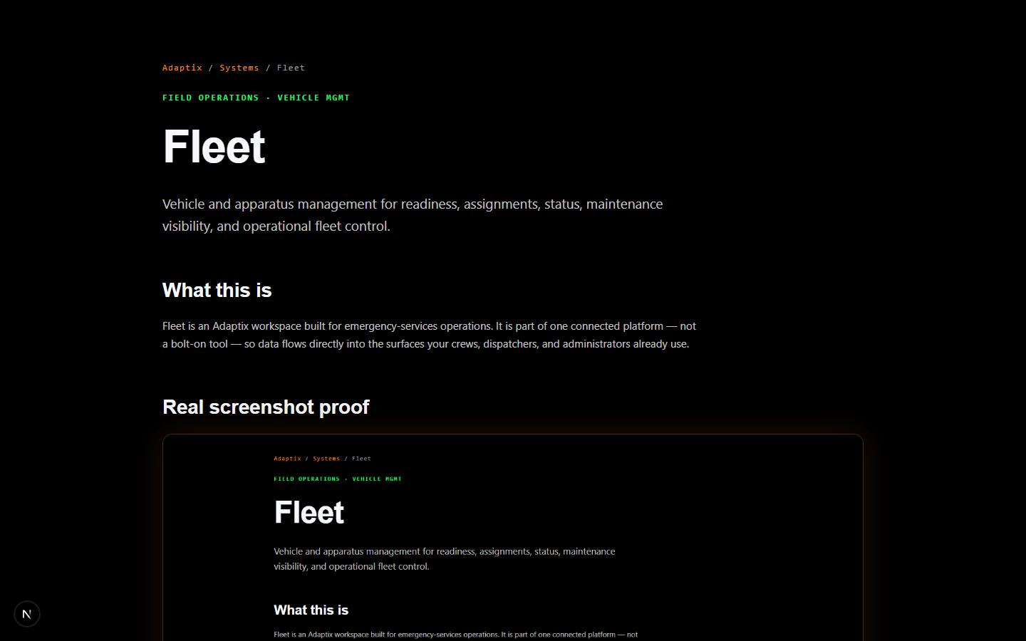 Current Adaptix Fleet screen